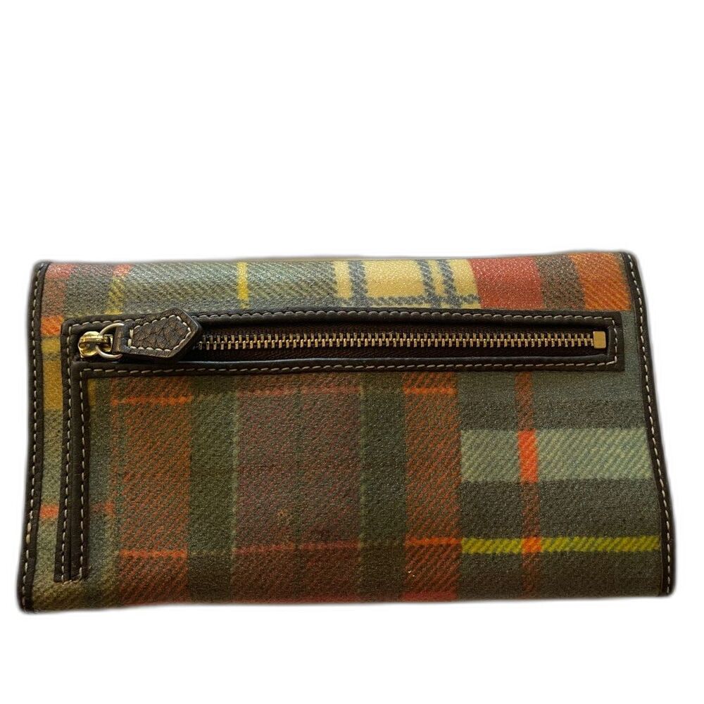 Dooney & Bourke Leather Tartan Plaid Long Logo Wallet Brown Multi ~Excellent - Picture 10 of 16